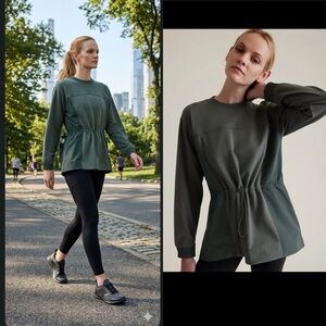 New Athleta Organic Cotton Triumph Cinch Waist Shirt Top Sweater. Small.